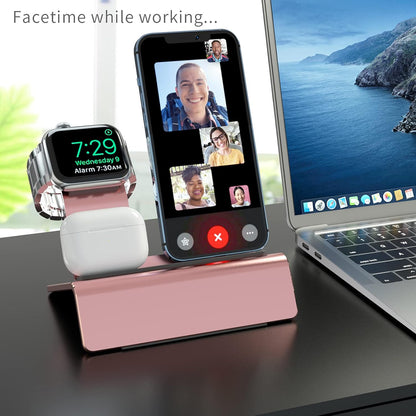 Aluminum Charging Stand for Apple Device 3 in 1 Charger Stand Holder Compatible with Magsafe Charger Iwatch Charger Airpods Pro/2/1 and Iphone Stand Holder(Charger & Cable Required)-Rose Gold